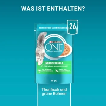 Purina ONE Indoor Formula Mit Thunfisch & Grünen Bohnen 26x85g 9 Purina ONE Indoor Formula Mit Thunfisch & Grünen Bohnen 26x85g – Bild 9