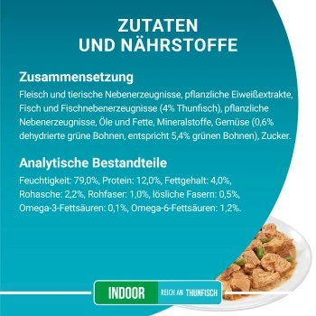 Purina ONE Indoor Formula Mit Thunfisch & Grünen Bohnen 26x85g 4 Purina ONE Indoor Formula Mit Thunfisch & Grünen Bohnen 26x85g – Bild 4